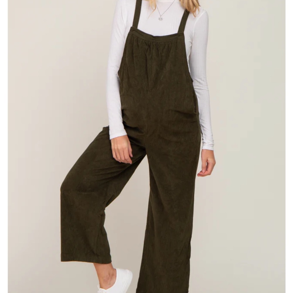 Olive Corduroy Maternity Overalls NWOT